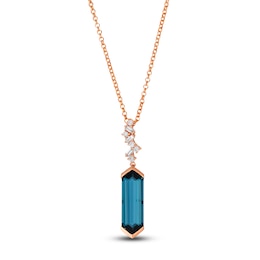 Le Vian Silhouette Hexagon-Cut Natural Blue Topaz Necklace 1/8 ct tw Diamonds 14K Strawberry Gold 19&quot;