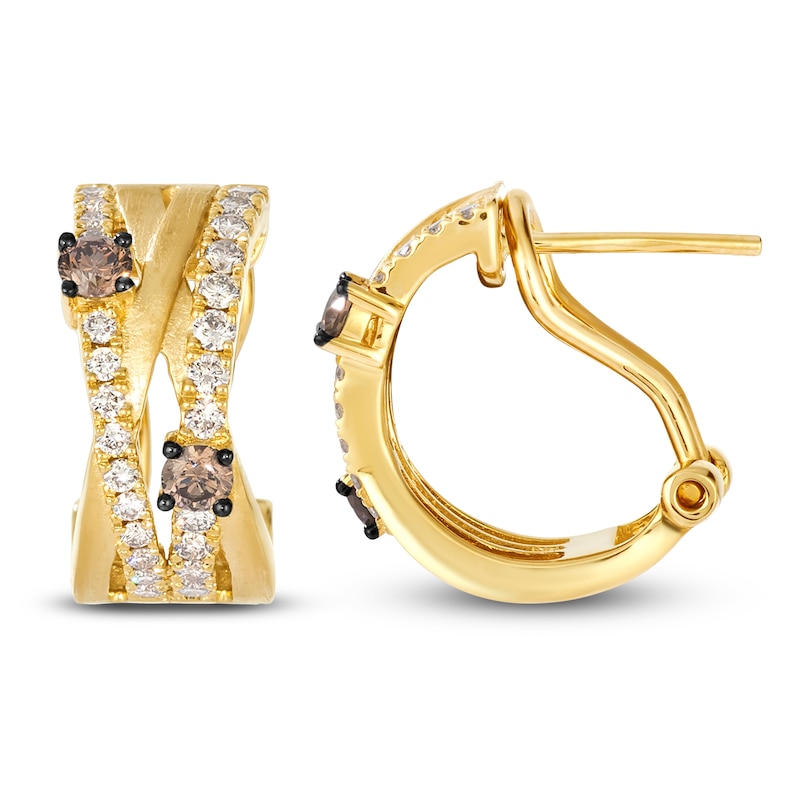 Main Image 1 of Le Vian Diamond Multi-Row Crisscross Hoop Earrings 1 ct tw 14K Honey Gold