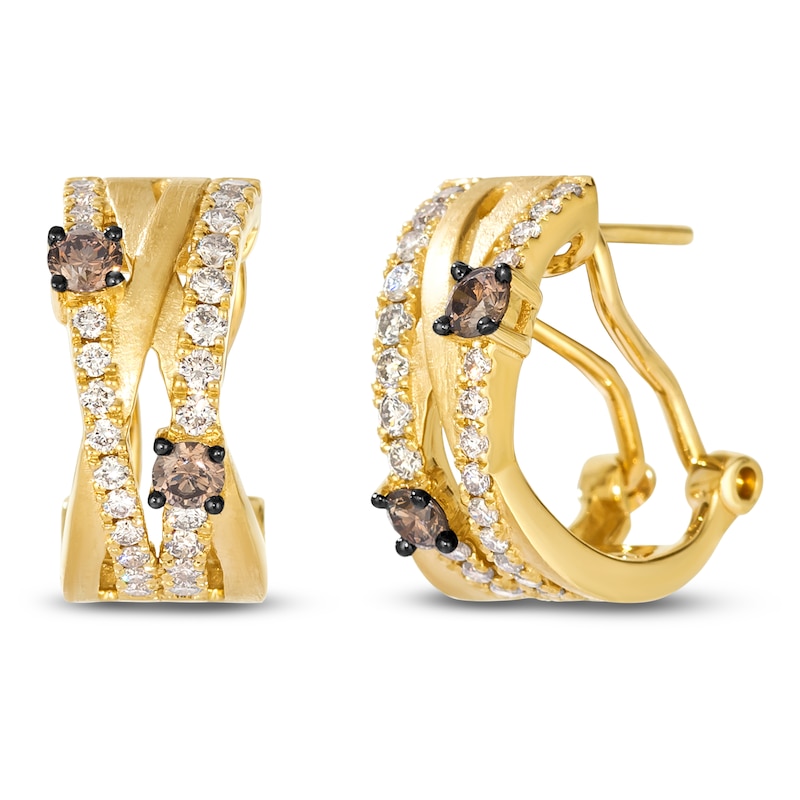 Main Image 2 of Le Vian Diamond Multi-Row Crisscross Hoop Earrings 1 ct tw 14K Honey Gold