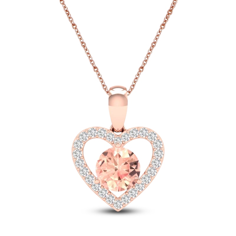 Main Image 1 of Natural Morganite Necklace 1/15 ct tw Diamonds 10K Rose Gold