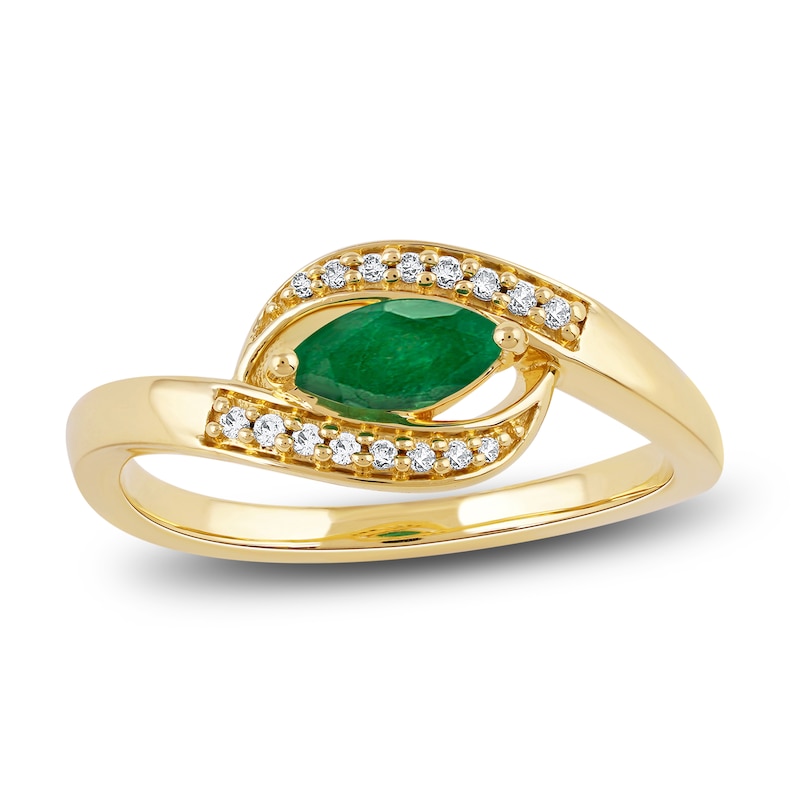 Main Image 1 of Natural Emerald Ring 1/15 ct tw Diamonds 14K Yellow Gold