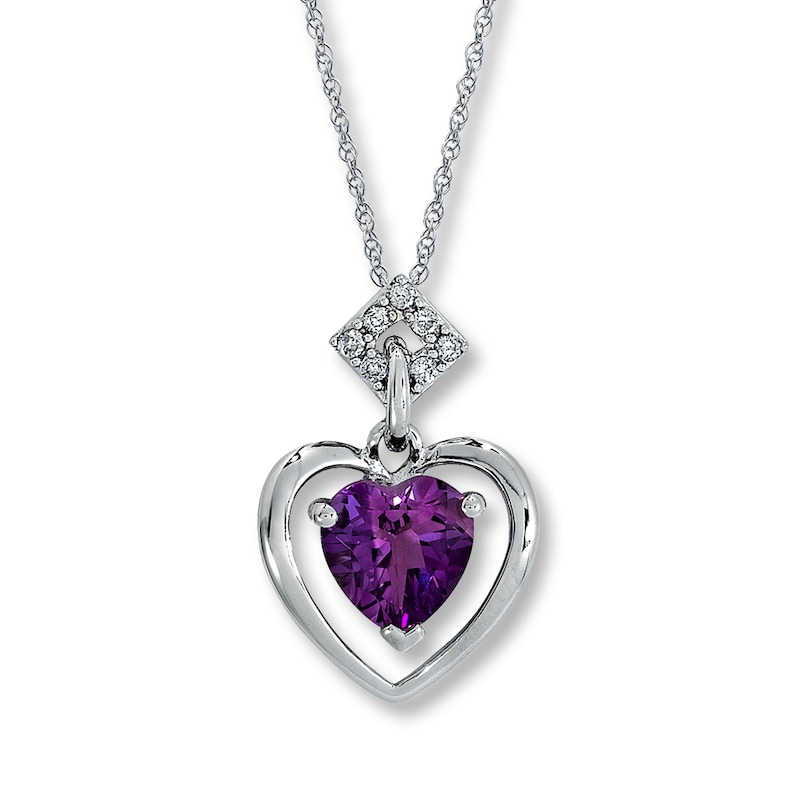 Amethyst Necklace Heart-shaped with Diamond 10K White Gold