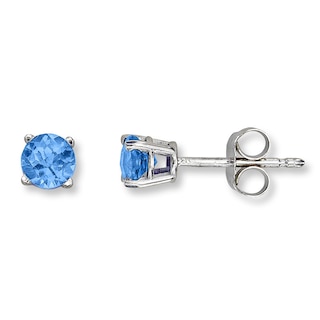 Blue Topaz Earrings Round-Cut 14K White Gold | Jared