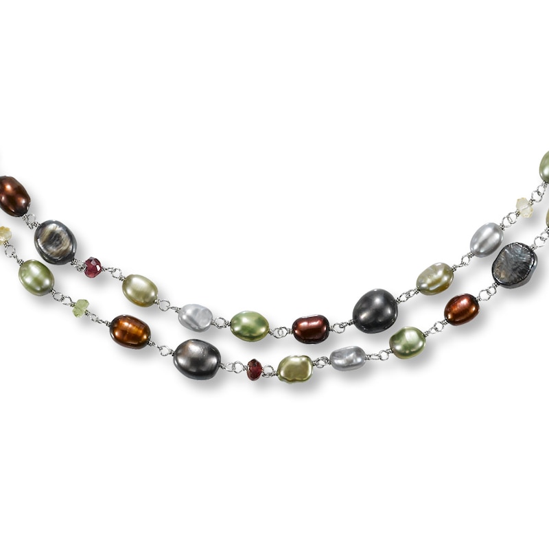 Main Image 1 of Cultured Pearl & Gemstone 37&quot; Necklace Sterling Silver