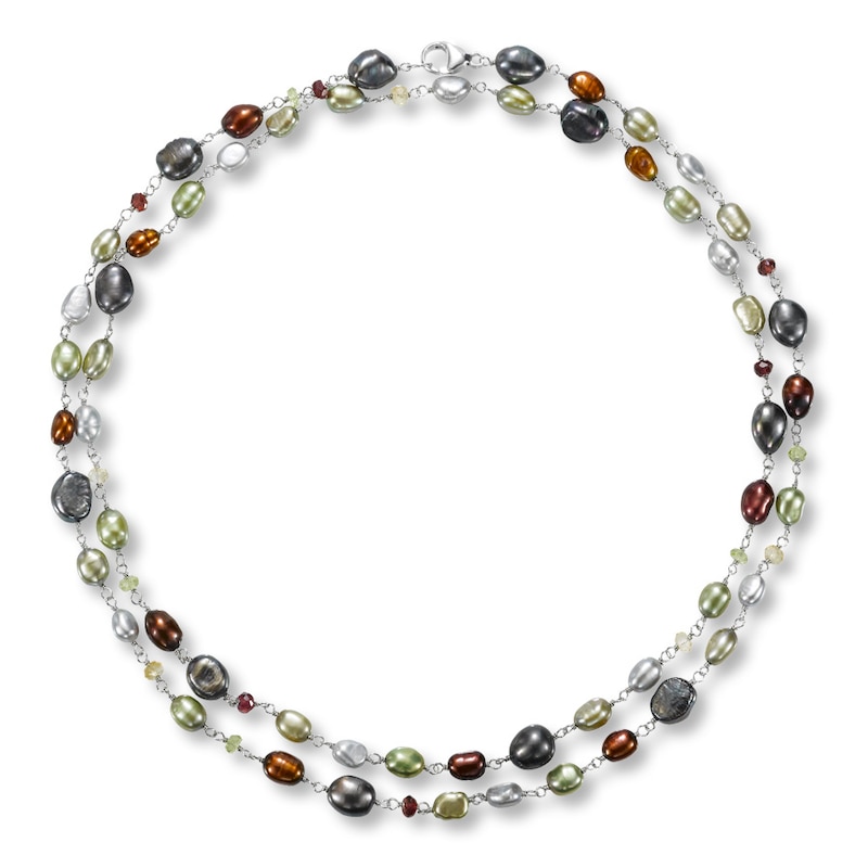 Main Image 2 of Cultured Pearl & Gemstone 37&quot; Necklace Sterling Silver