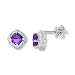 Amethyst Earrings Diamond Accents Sterling Silver