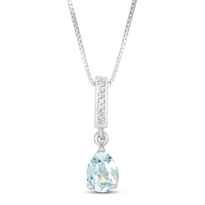 Lab-Created Aquamarine/Sapphire Necklace Pear/Round Sterling Silver