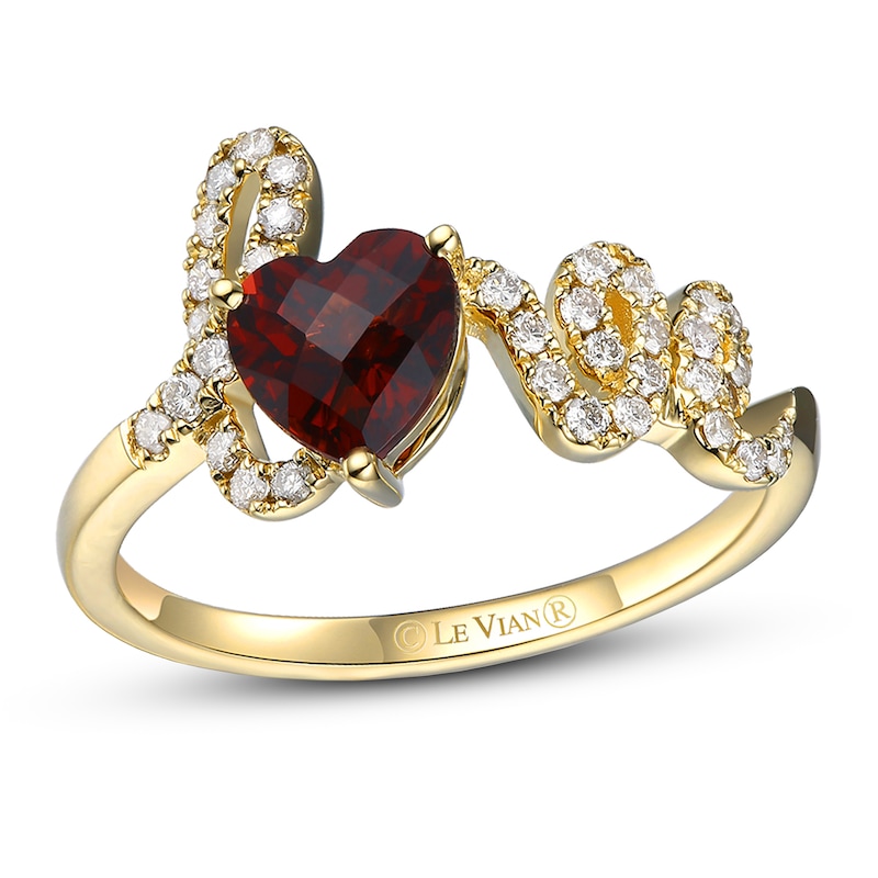 Le Vian Natural Garnet Heart Ring 1/4 ct tw Diamonds 14K Honey Gold 6.0mm