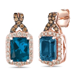 Le Vian Natural Blue Topaz Earrings 1/2 ct tw Diamonds 14K Strawberry Gold