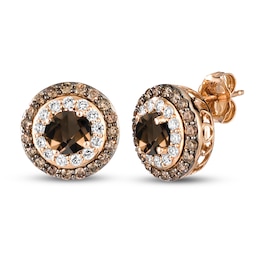 Le Vian Natural Smoky Quartz Earrings 7/8 ct tw Diamonds 14K Strawberry Gold