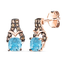 Le Vian Natural Blue Topaz Earrings 1/8 ct tw Diamonds 14K Strawberry Gold