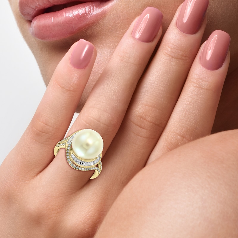 Main Image 2 of Effy Freshwater Cultured Pearl Ring 1/2 ct tw Diamonds 14K Yellow Gold