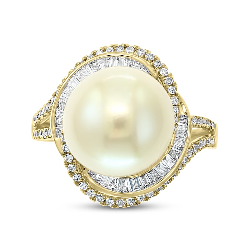 Main Image 4 of Effy Freshwater Cultured Pearl Ring 1/2 ct tw Diamonds 14K Yellow Gold