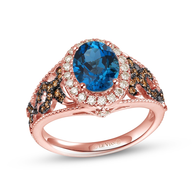 Le Vian Natural Blue Topaz Ring 1/2 ct tw Diamonds 14K Strawberry Gold