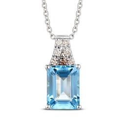 Le Vian Natural Blue Topaz Necklace 1/20 ct tw Diamonds 14K Vanilla Gold