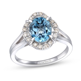 Le Vian Natural Blue Topaz Ring 1/6 ct tw Diamonds 14K Vanilla Gold