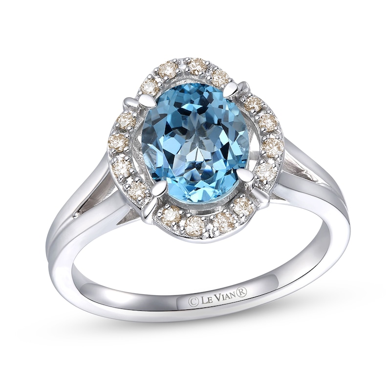 Main Image 1 of Le Vian Natural Blue Topaz Ring 1/6 ct tw Diamonds 14K Vanilla Gold