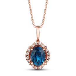 Le Vian Natural Blue Topaz Necklace 1/6 ct tw Diamonds 14K Strawberry Gold