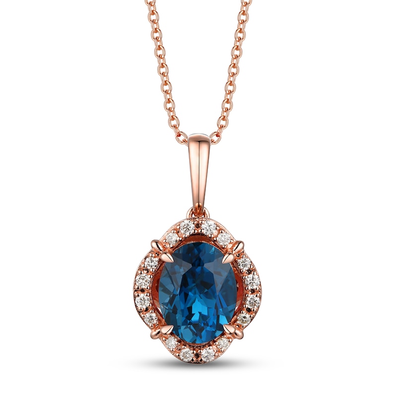 Le Vian Natural Blue Topaz Necklace 1/6 ct tw Diamonds 14K Strawberry Gold