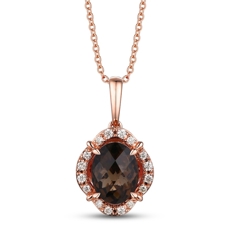 Main Image 1 of Le Vian Natural Smoky Quartz Necklace 1/6 ct tw Diamonds 14K Strawberry Gold