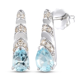 Le Vian Natural Aquamarine Earrings 1/8 ct tw Diamonds 14K Vanilla Gold
