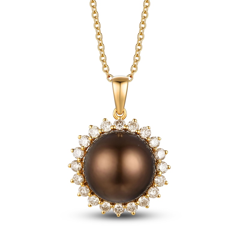 Main Image 4 of Le Vian Chocolate Cultured Pearl Necklace 3/8 ct tw Diamonds 14K Honey Gold