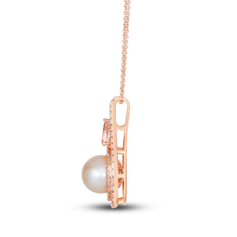 Le Vian Natural Morganite & Freshwater Cultured Pearl Necklace 7/8 ct tw Diamonds 14K Strawberry Gold