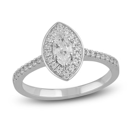 Diamond Engagement Ring 7/8 ct tw Marquise/Round 14K White Gold