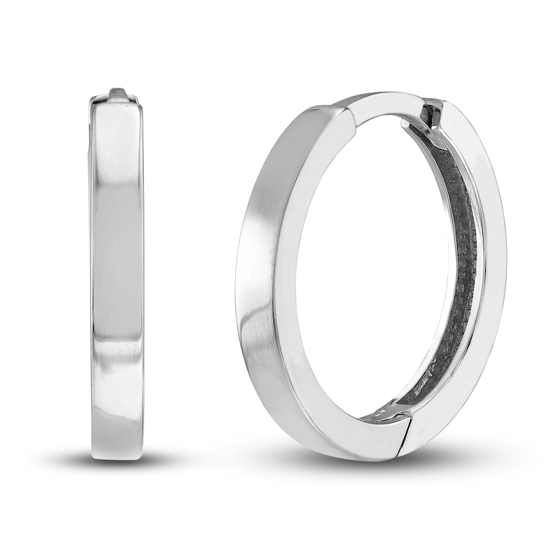 Polished Square Huggie Earrings 14K White Gold 14.25mm