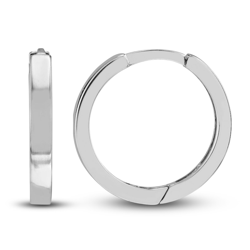 Polished Square Huggie Earrings 14K White Gold 14.25mm