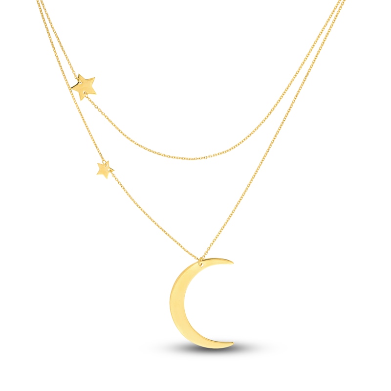 Main Image 1 of Moon & Stars Necklace 14K Yellow Gold 16&quot;