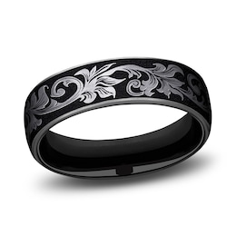 Scroll Wedding Band Black Titanium 6.5mm