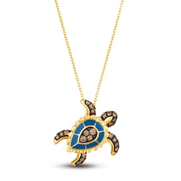 Le Vian Diamond Turtle Pendant Necklace 1/5 ct tw Round Blue Enamel 14K Honey Gold 19&quot;