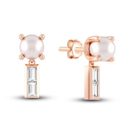 Juliette Maison Natural White Sapphire Baguette and Freshwater Cultured Pearl Earrings 10K Rose Gold