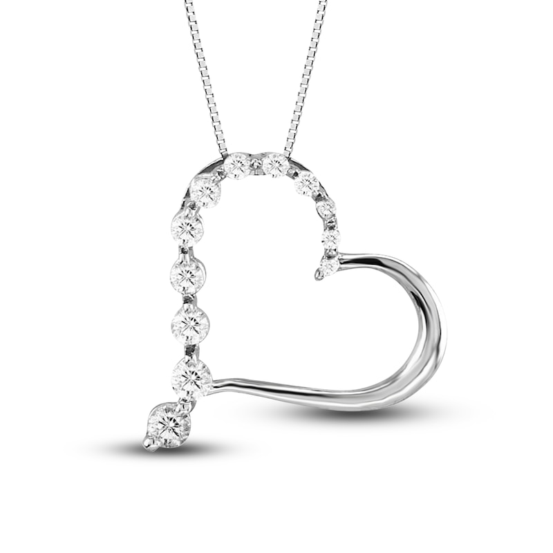 Main Image 1 of Diamond Heart Pendant Necklace 1/4 ct tw Round 14K White Gold 18&quot;