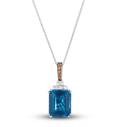 Le Vian Natural Blue Topaz Pendant Necklace 1/6 ct tw Diamonds 14K Vanilla Gold 19&quot;