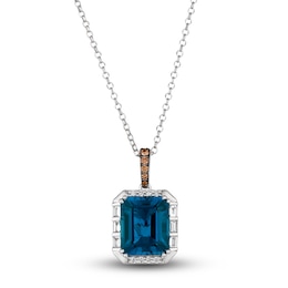 Le Vian Natural Blue Topaz Pendant Necklace 1/3 ct tw Diamonds 14K Vanilla Gold 19&quot;