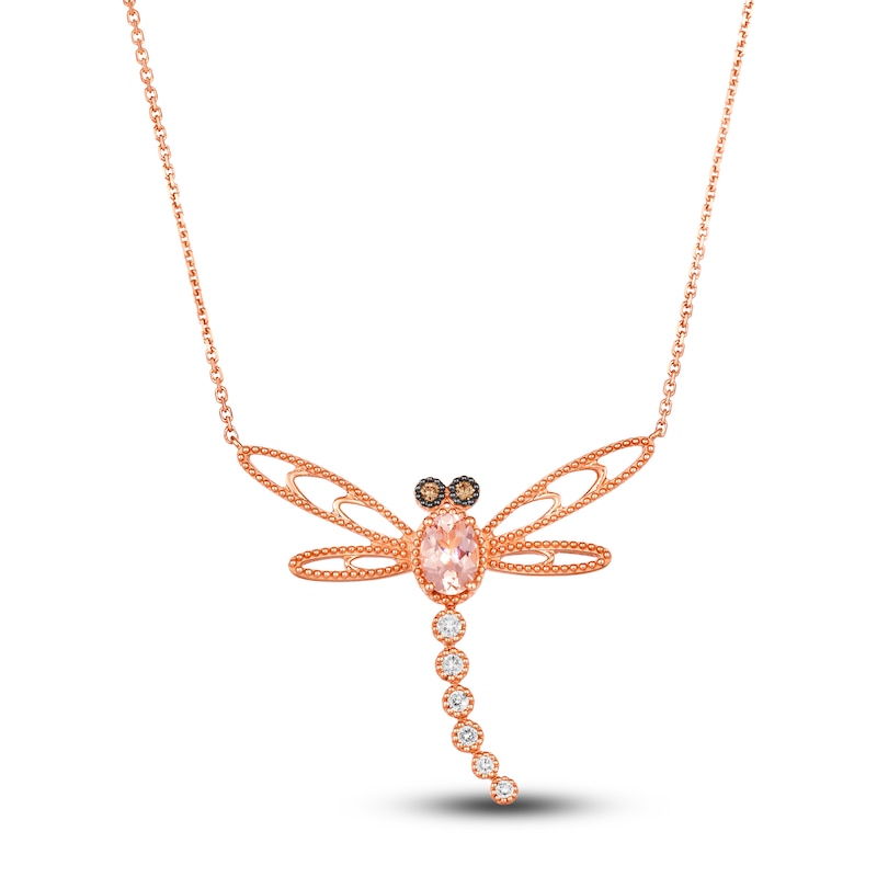 Le Vian Natural Morganite Dragonfly Necklace 1/5 ct tw Diamonds 14K Strawberry Gold 19"