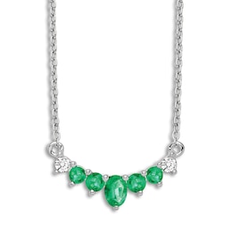 Natural Emerald Necklace 1/15 ct tw Diamonds 14K White Gold 18&quot;