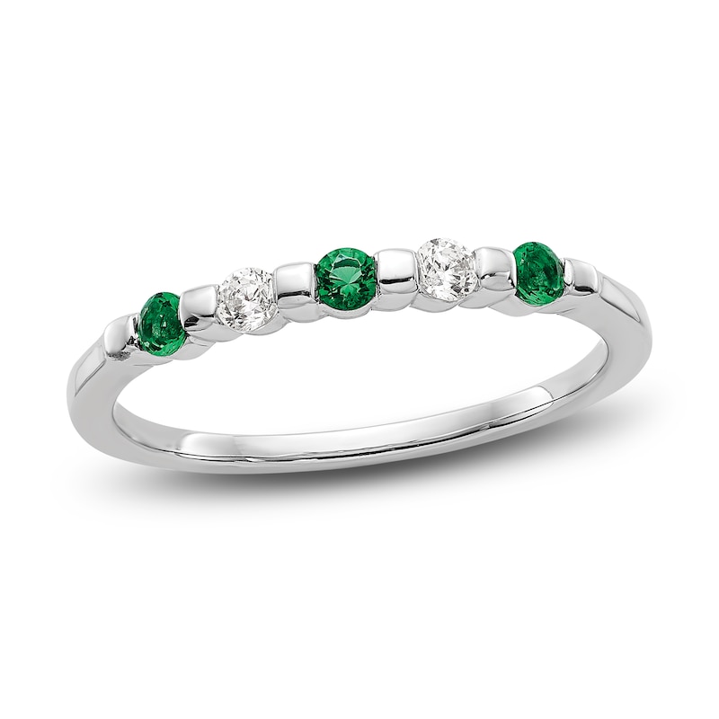 Natural Emerald Wedding Band 1/10 ct tw Round 14K White Gold