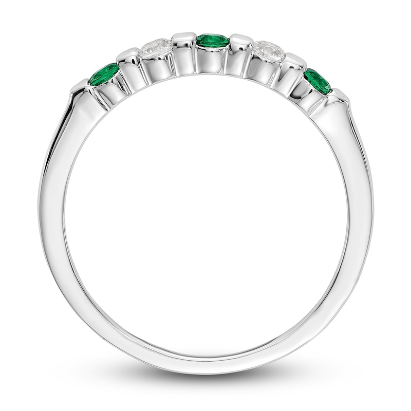 Main Image 2 of Natural Emerald Wedding Band 1/10 ct tw Round 14K White Gold