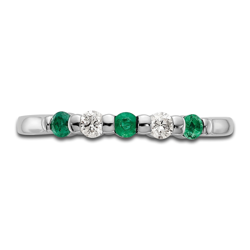 Main Image 3 of Natural Emerald Wedding Band 1/10 ct tw Round 14K White Gold