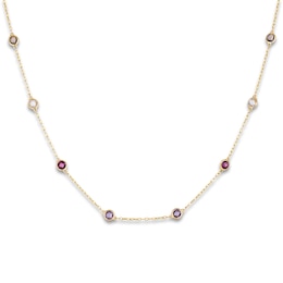 Le Vian Natural Amethyst, Natural Rhodolite Garnet & Natural Quartz Station Necklace 14K Honey Gold 17&quot;