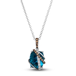 Le Vian Natural Blue Topaz Pendant Necklace 1/4 ct tw Diamonds 14K Vanilla Gold 19&quot;