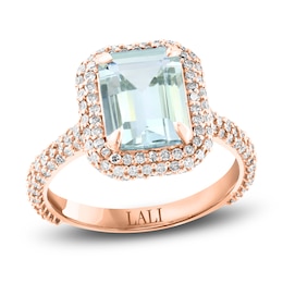 LALI Jewels Natural Aquamarine Engagement Ring 1 ct Diamonds 14K Rose Gold