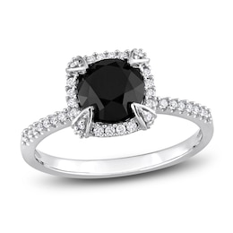 Black & White Diamond Engagement Ring 2 ct tw Round 14K White Gold