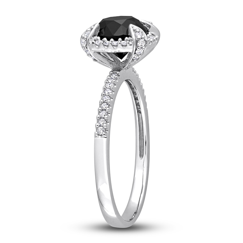 Black & White Diamond Engagement Ring 2 ct tw Round 14K White Gold