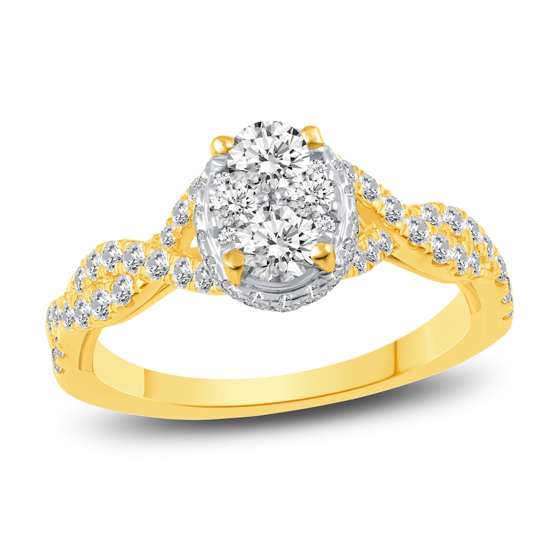 Main Image 1 of Diamond Oval Halo Engagement Ring 1 ct tw Round 14K Yellow Gold