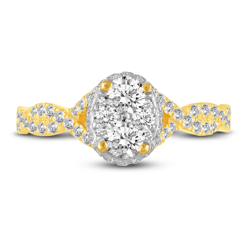 Main Image 3 of Diamond Oval Halo Engagement Ring 1 ct tw Round 14K Yellow Gold