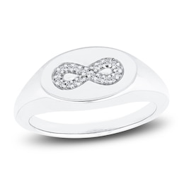 Infinity Signet Ring Diamond Accents 14K White Gold